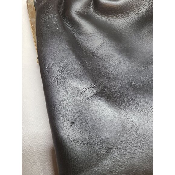 Vintage Black Faux Leather Handbag Purse With Gold Chain Strap Filigree Hardware - Picture 6 of 6